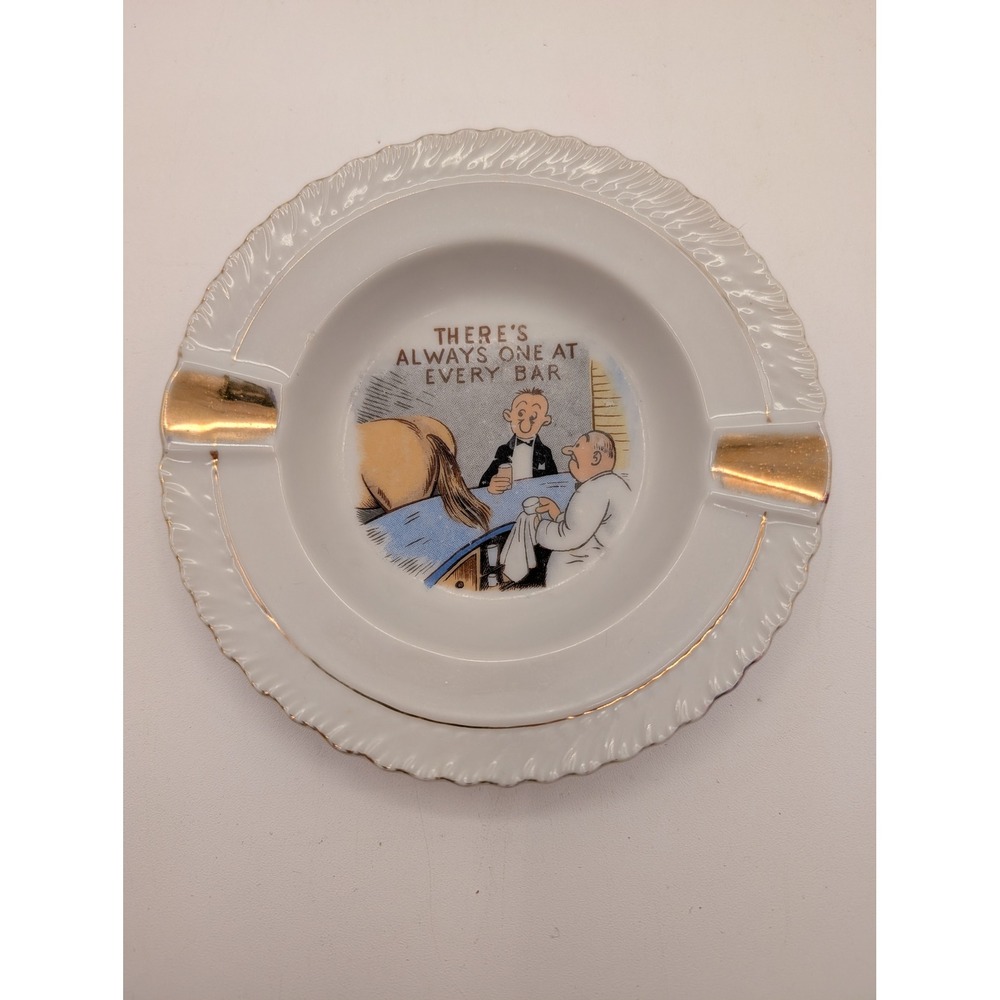 Vintage Humorous Bar Ashtray There is Always One At Every Bar Horse Graphic Gold